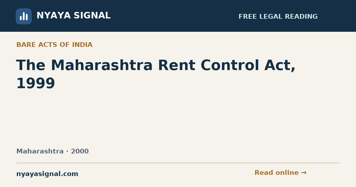 The Maharashtra Rent Control Act, 1999 — Language not labelled by source | NYAYA SIGNAL