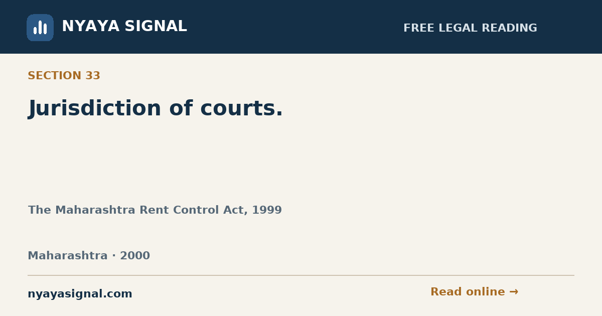 Section 33 — Jurisdiction of courts. | The Maharashtra Rent Control Act, 1999 | NYAYA SIGNAL
