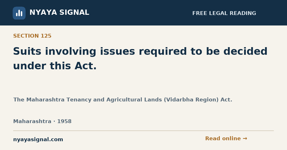 Section 125 — Suits involving issues required to be decided under this Act. | The Maharashtra Tenancy and Agricultural Lands (Vidarbha Region) Act. | NYAYA SIGNAL