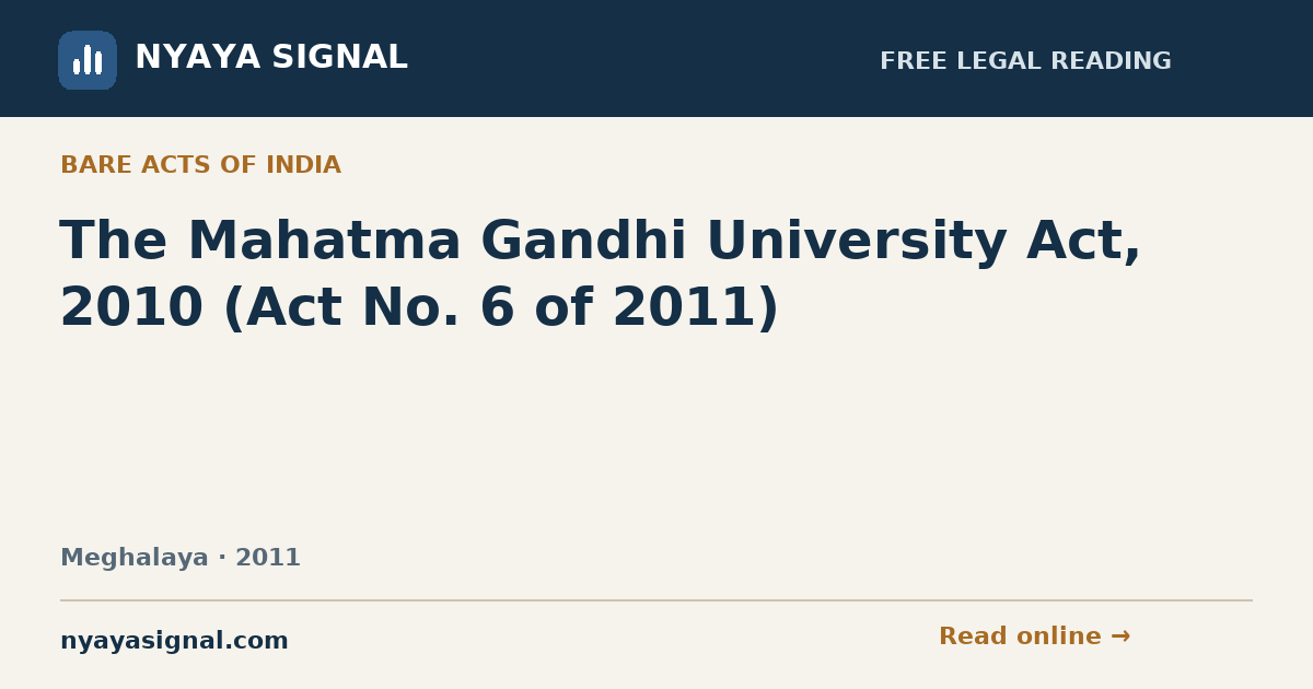 The Mahatma Gandhi University Act, 2010 (Act No. 6 of 2011) | NYAYA SIGNAL