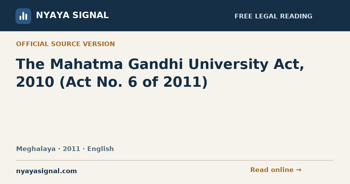 The Mahatma Gandhi University Act, 2010 (Act No. 6 of 2011) — English | NYAYA SIGNAL