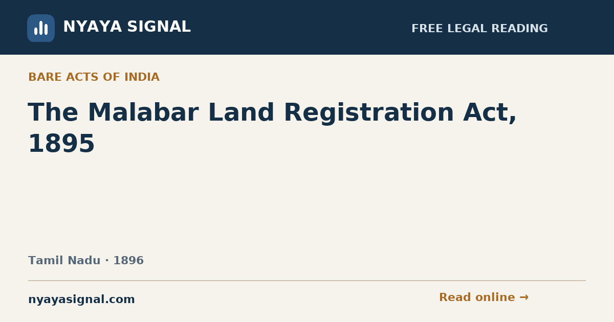 The Malabar Land Registration Act, 1895 | NYAYA SIGNAL