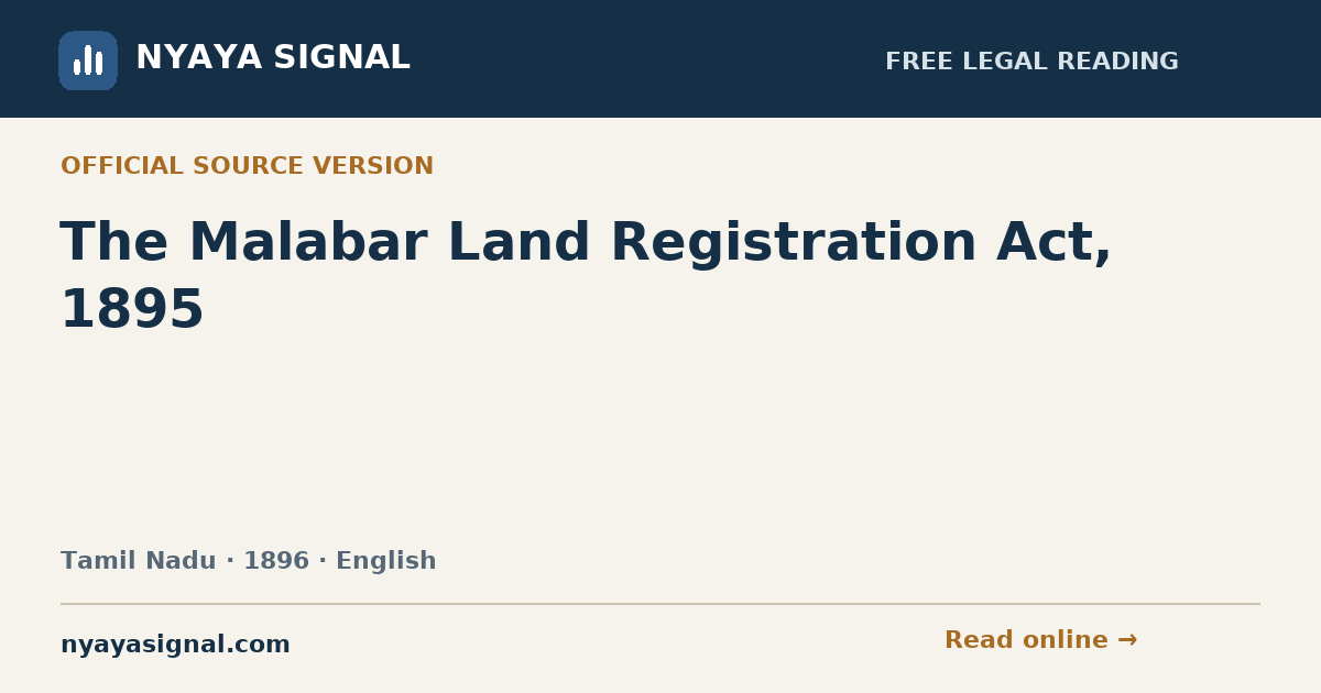 The Malabar Land Registration Act, 1895 — English | NYAYA SIGNAL