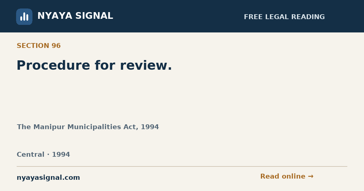 Section 96 — Procedure for review. | The Manipur Municipalities Act, 1994 | NYAYA SIGNAL