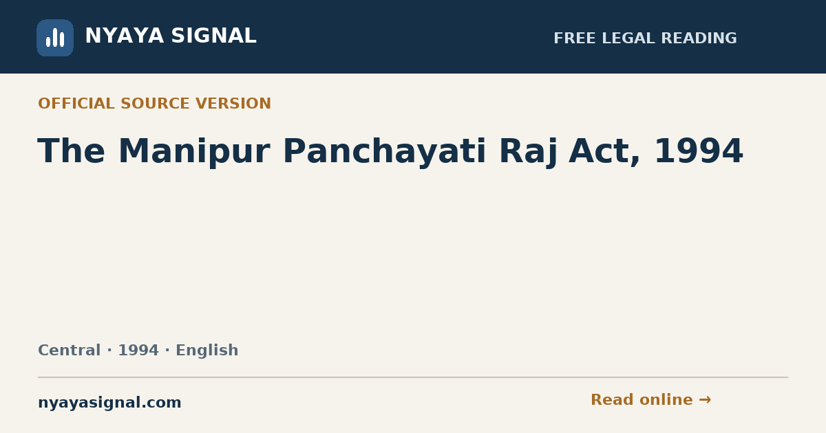 The Manipur Panchayati Raj Act, 1994 — English | NYAYA SIGNAL