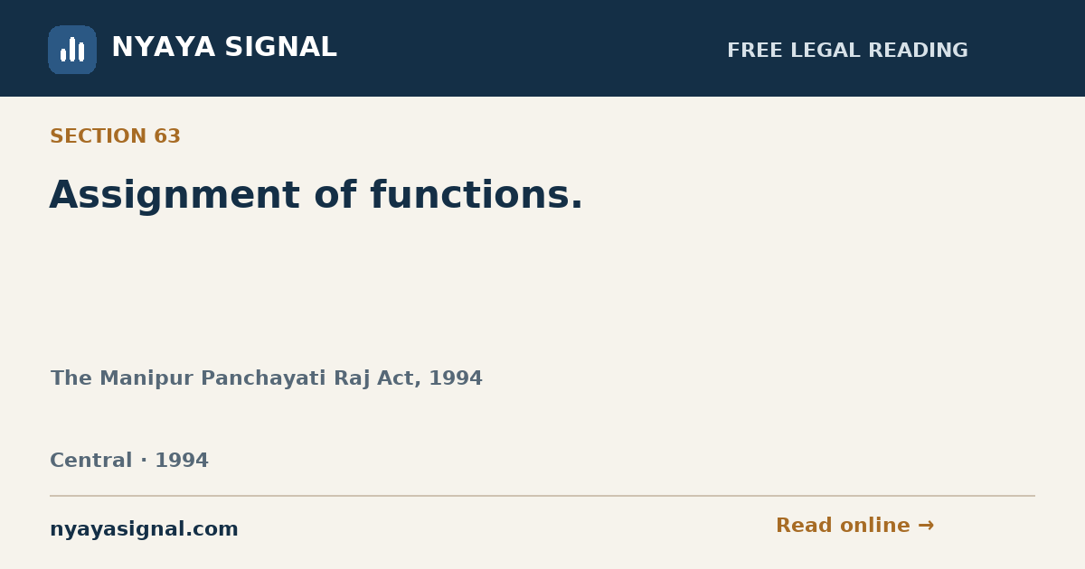 Section 63 — Assignment of functions. | The Manipur Panchayati Raj Act, 1994 | NYAYA SIGNAL