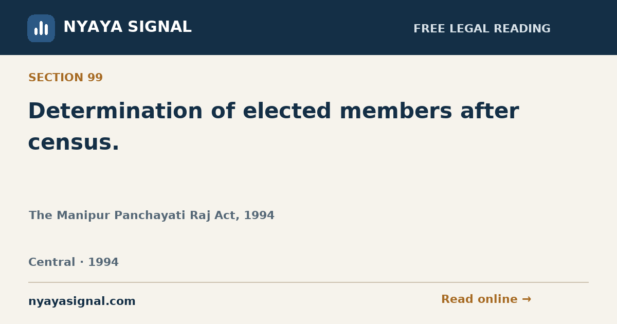 Section 99 — Determination of elected members after census. | The Manipur Panchayati Raj Act, 1994 | NYAYA SIGNAL