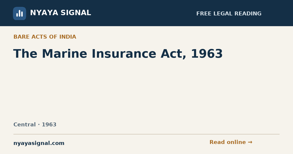 The Marine Insurance Act, 1963 | NYAYA SIGNAL