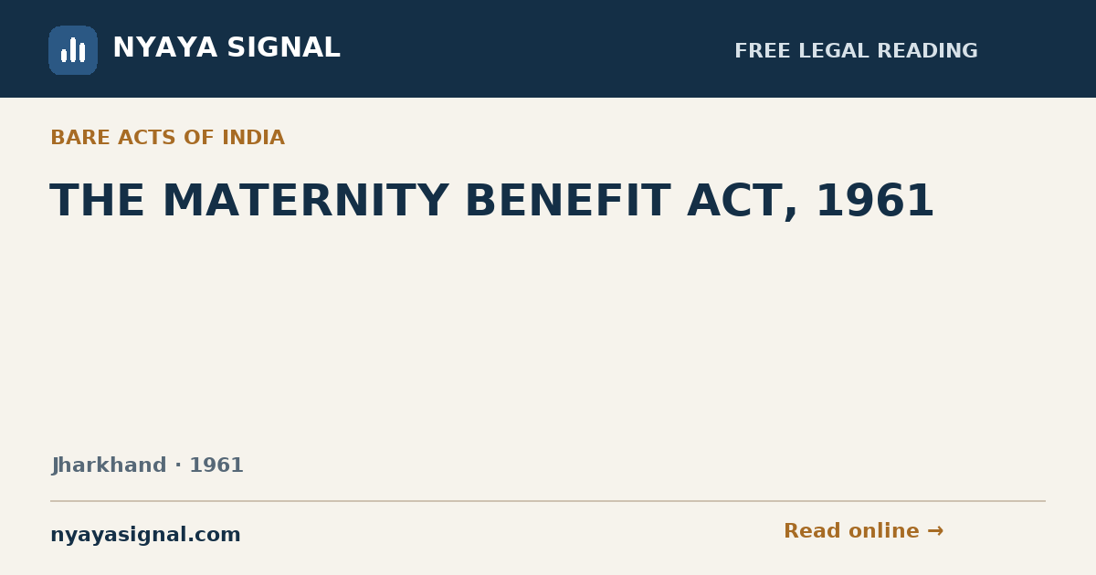THE MATERNITY BENEFIT ACT, 1961 | NYAYA SIGNAL