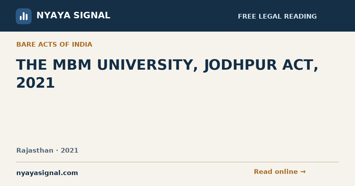 THE MBM UNIVERSITY, JODHPUR ACT, 2021 | NYAYA SIGNAL