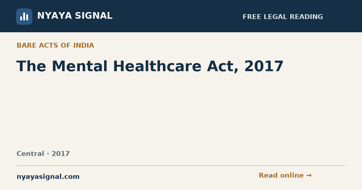 The Mental Healthcare Act, 2017 | NYAYA SIGNAL