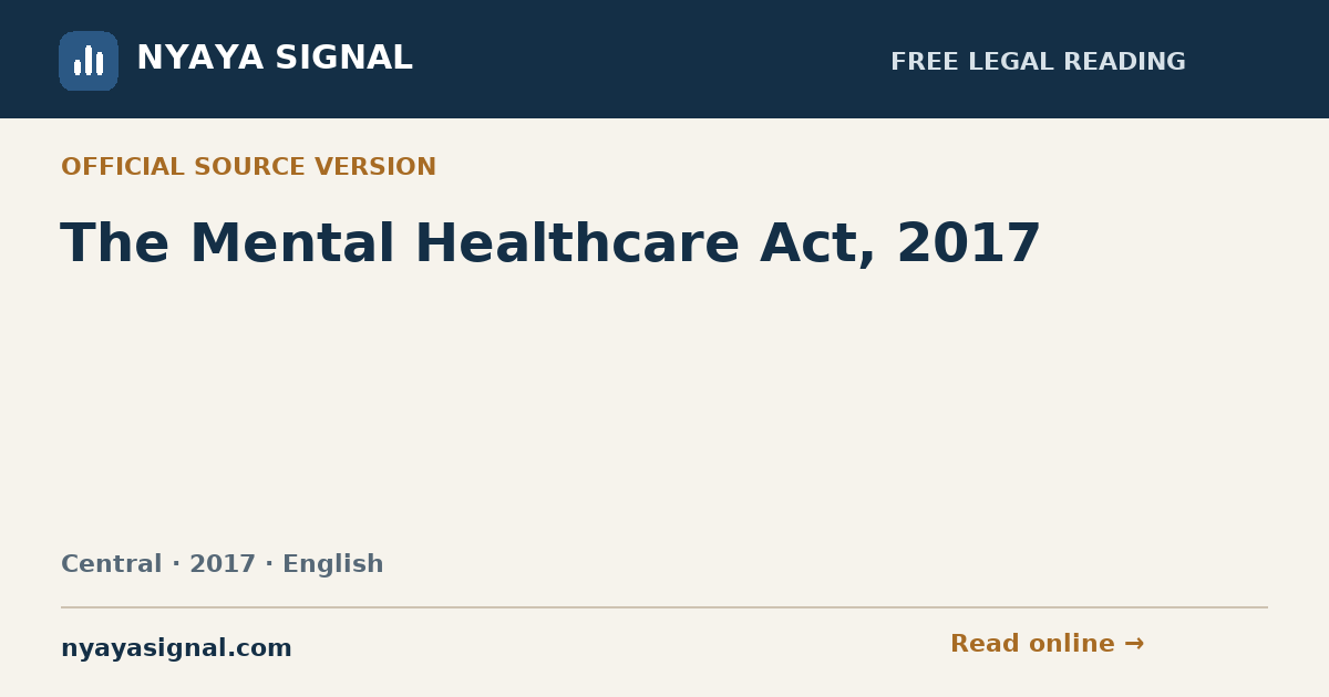 The Mental Healthcare Act, 2017 — English | NYAYA SIGNAL