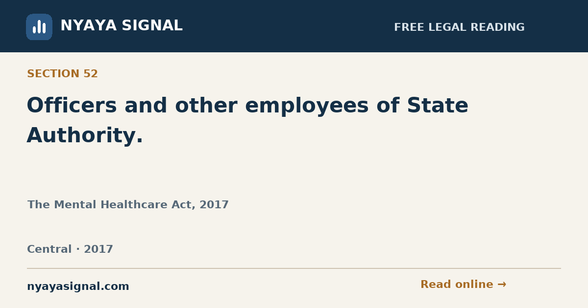 Section 52 — Officers and other employees of State Authority. | The Mental Healthcare Act, 2017 | NYAYA SIGNAL