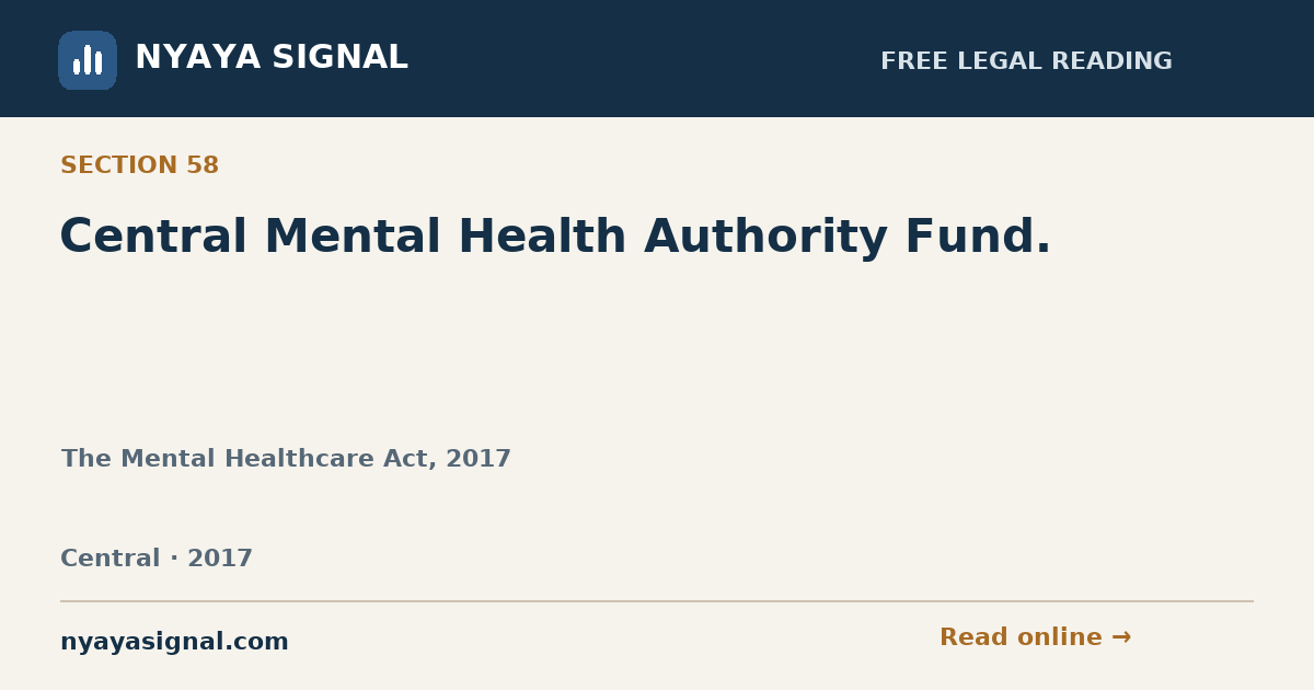 Section 58 — Central Mental Health Authority Fund. | The Mental Healthcare Act, 2017 | NYAYA SIGNAL