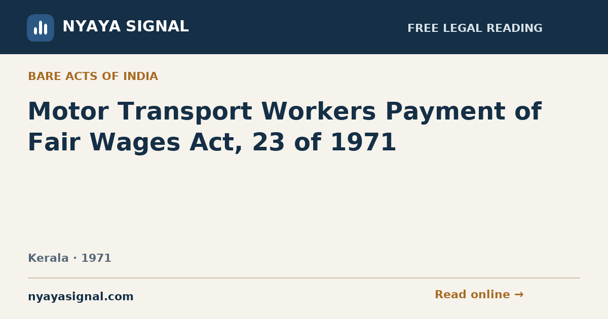 Motor Transport Workers Payment of Fair Wages Act, 23 of 1971 | NYAYA SIGNAL