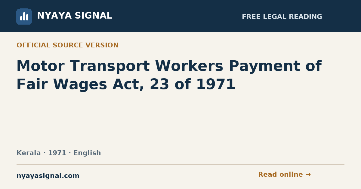 Motor Transport Workers Payment of Fair Wages Act, 23 of 1971 — English | NYAYA SIGNAL
