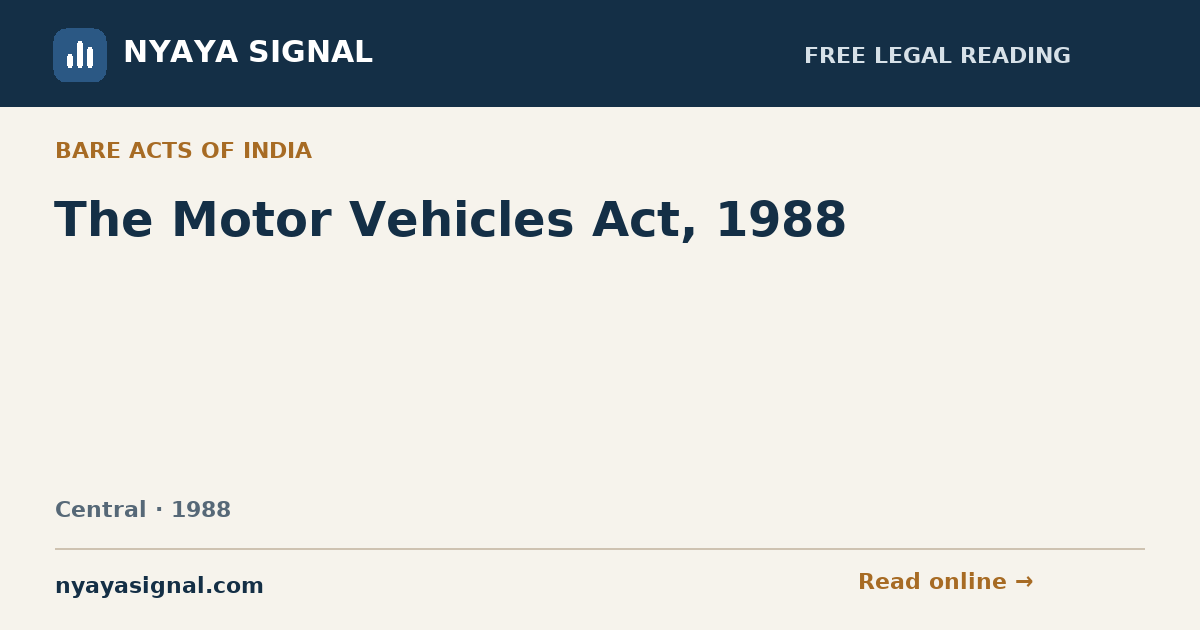 The Motor Vehicles Act, 1988 | NYAYA SIGNAL