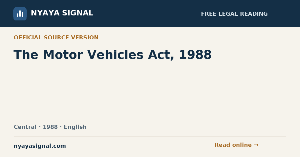 The Motor Vehicles Act, 1988 — English | NYAYA SIGNAL