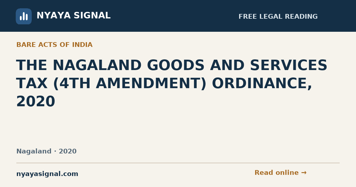 THE NAGALAND GOODS AND SERVICES TAX (4TH AMENDMENT) ORDINANCE, 2020 | NYAYA SIGNAL