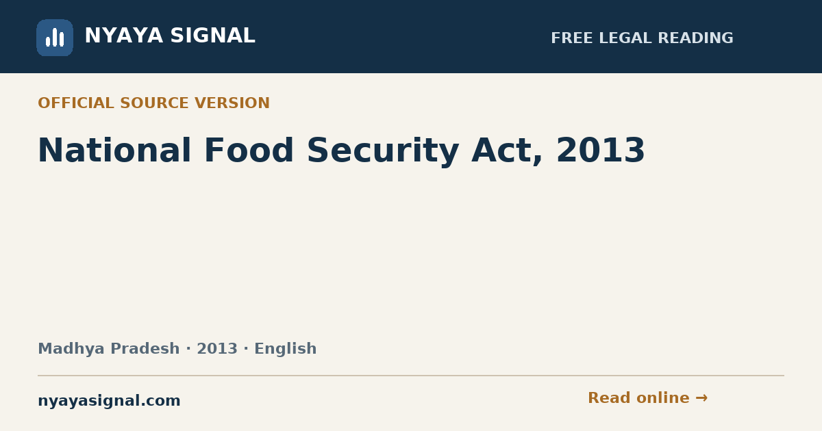 National Food Security Act, 2013 — English | NYAYA SIGNAL