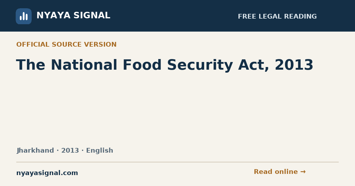 The National Food Security Act, 2013 — English | NYAYA SIGNAL