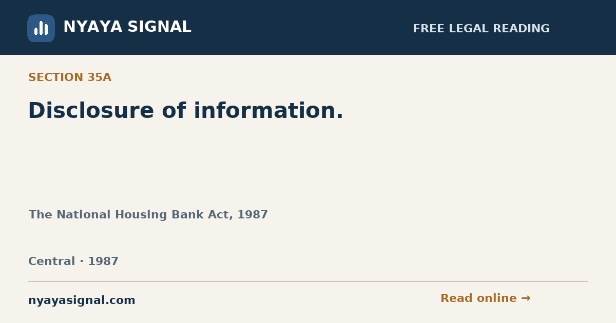 Section 35A — Disclosure of information. | The National Housing Bank Act, 1987 | NYAYA SIGNAL