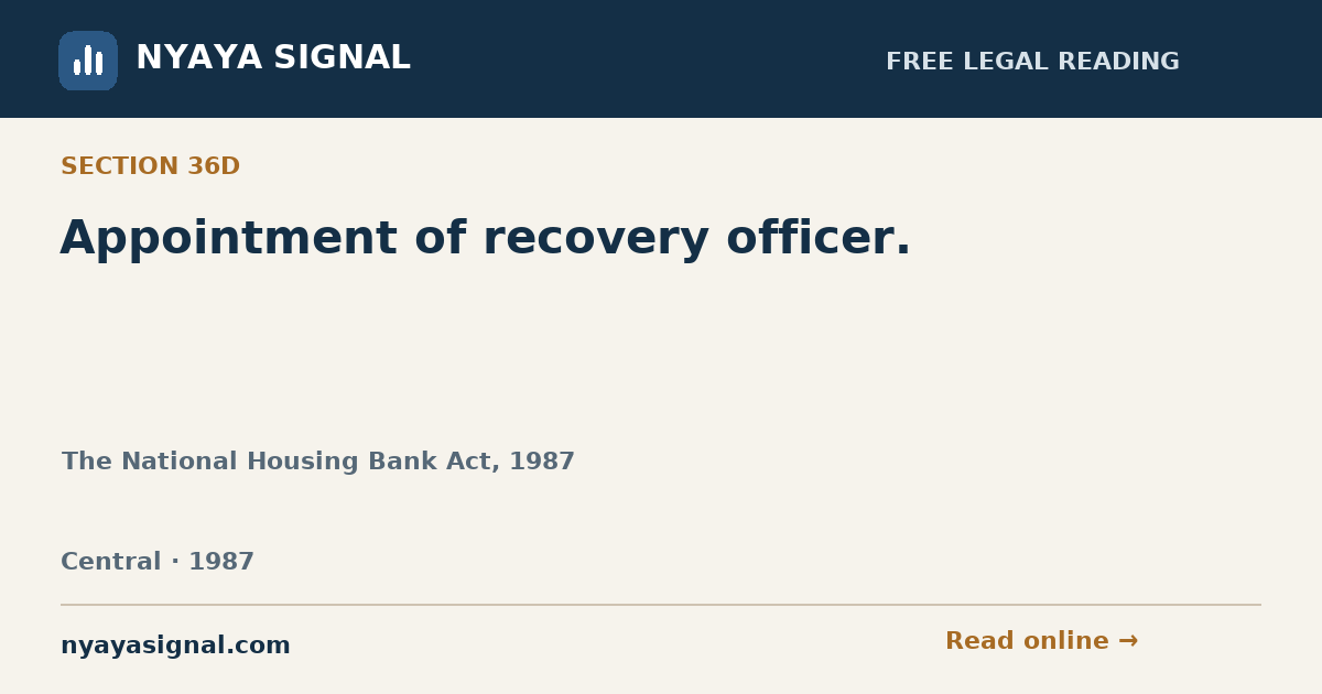 Section 36D — Appointment of recovery officer. | The National Housing Bank Act, 1987 | NYAYA SIGNAL