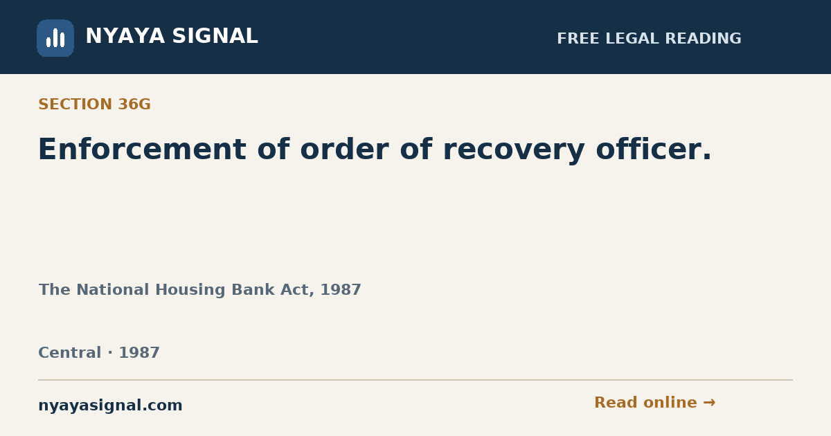 Section 36G — Enforcement of order of recovery officer. | The National Housing Bank Act, 1987 | NYAYA SIGNAL