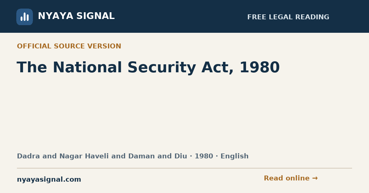 The National Security Act, 1980 — English | NYAYA SIGNAL