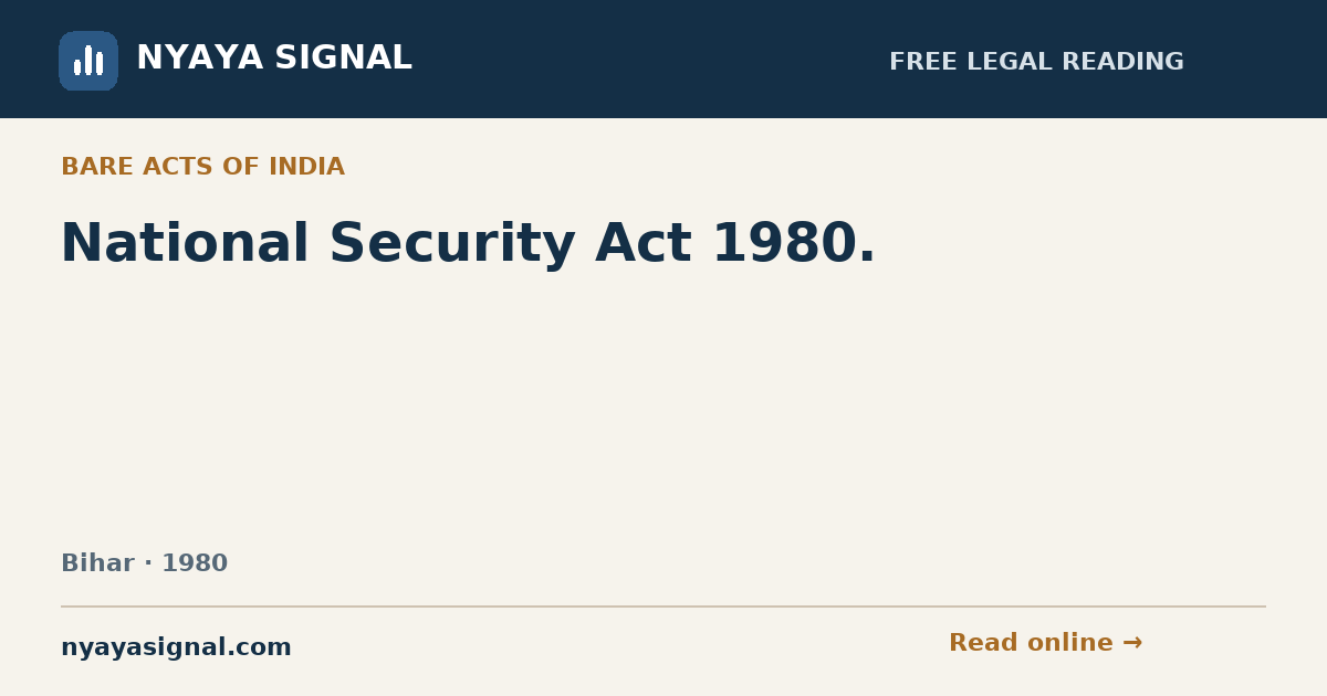 National Security Act 1980. | NYAYA SIGNAL