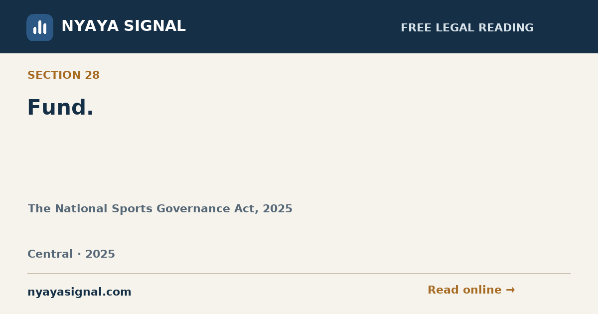 Section 28 — Fund. | The National Sports Governance Act, 2025 | NYAYA SIGNAL