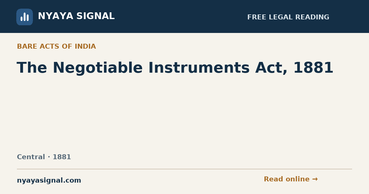 The Negotiable Instruments Act, 1881 | NYAYA SIGNAL
