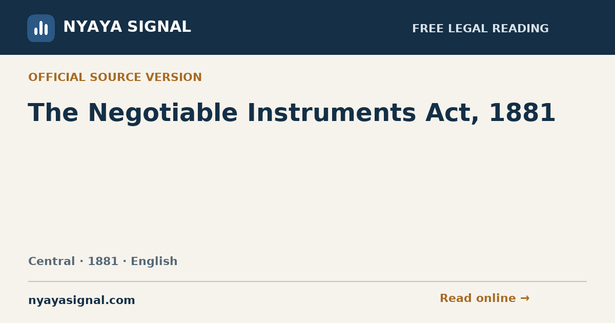 The Negotiable Instruments Act, 1881 — English | NYAYA SIGNAL