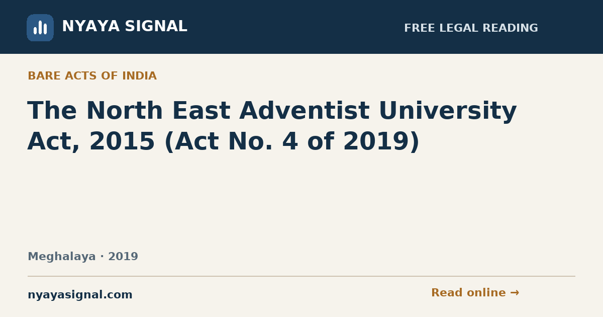 The North East Adventist University Act, 2015 (Act No. 4 of 2019) — Language not labelled by source | NYAYA SIGNAL