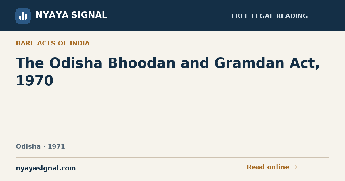 The Odisha Bhoodan and Gramdan Act, 1970 | NYAYA SIGNAL