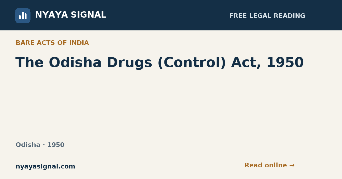 The Odisha Drugs (Control) Act, 1950 | NYAYA SIGNAL