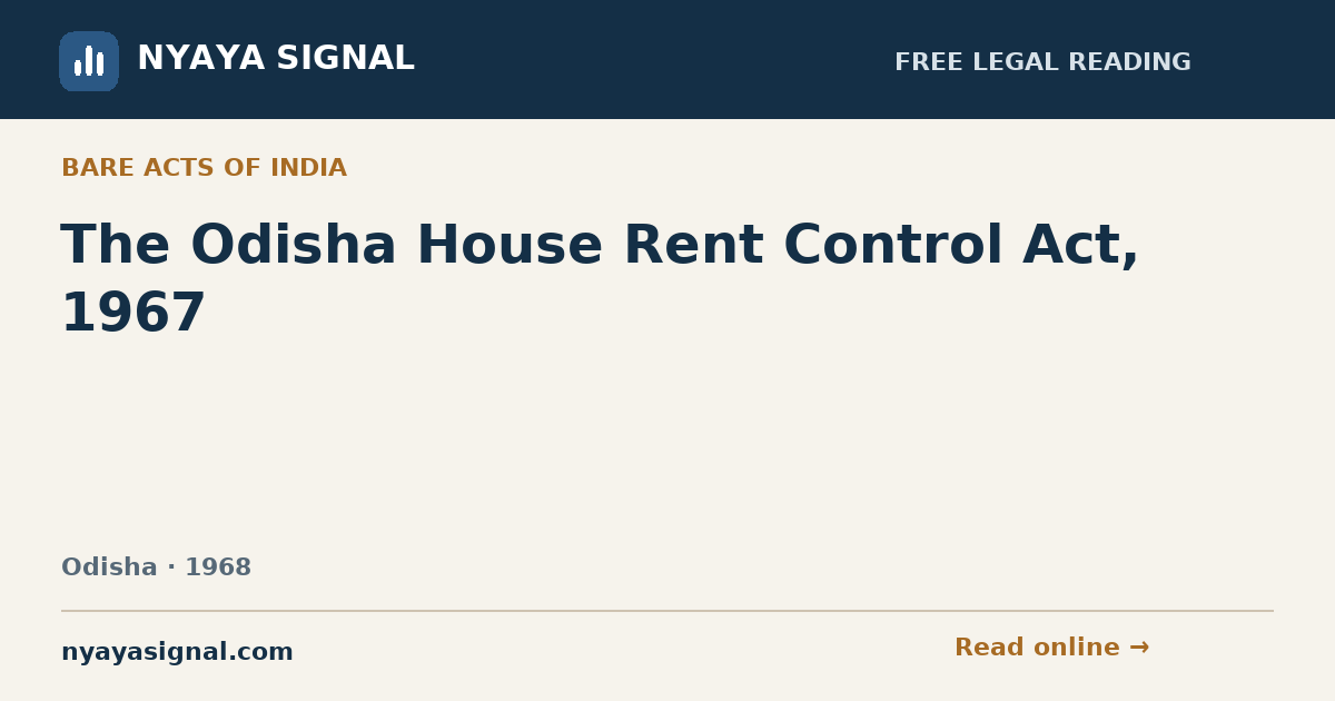 The Odisha House Rent Control Act, 1967 | NYAYA SIGNAL