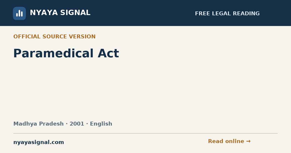 Paramedical Act — English | NYAYA SIGNAL