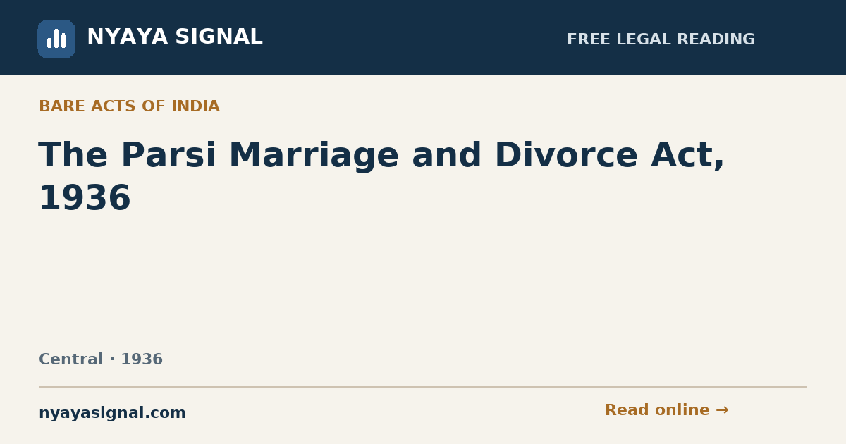 The Parsi Marriage and Divorce Act, 1936 | NYAYA SIGNAL