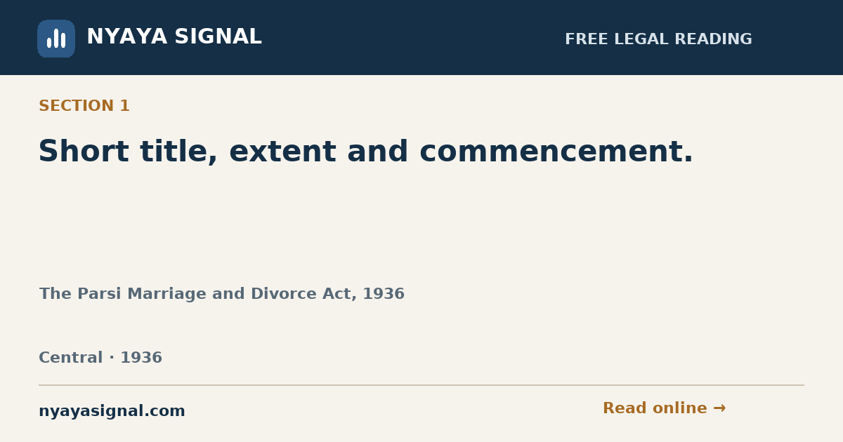 Section 1 — Short title, extent and commencement. | The Parsi Marriage and Divorce Act, 1936 | NYAYA SIGNAL