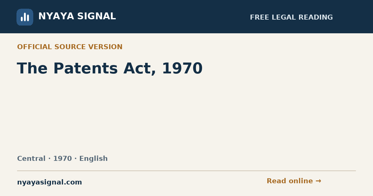 The Patents Act, 1970 — English | NYAYA SIGNAL
