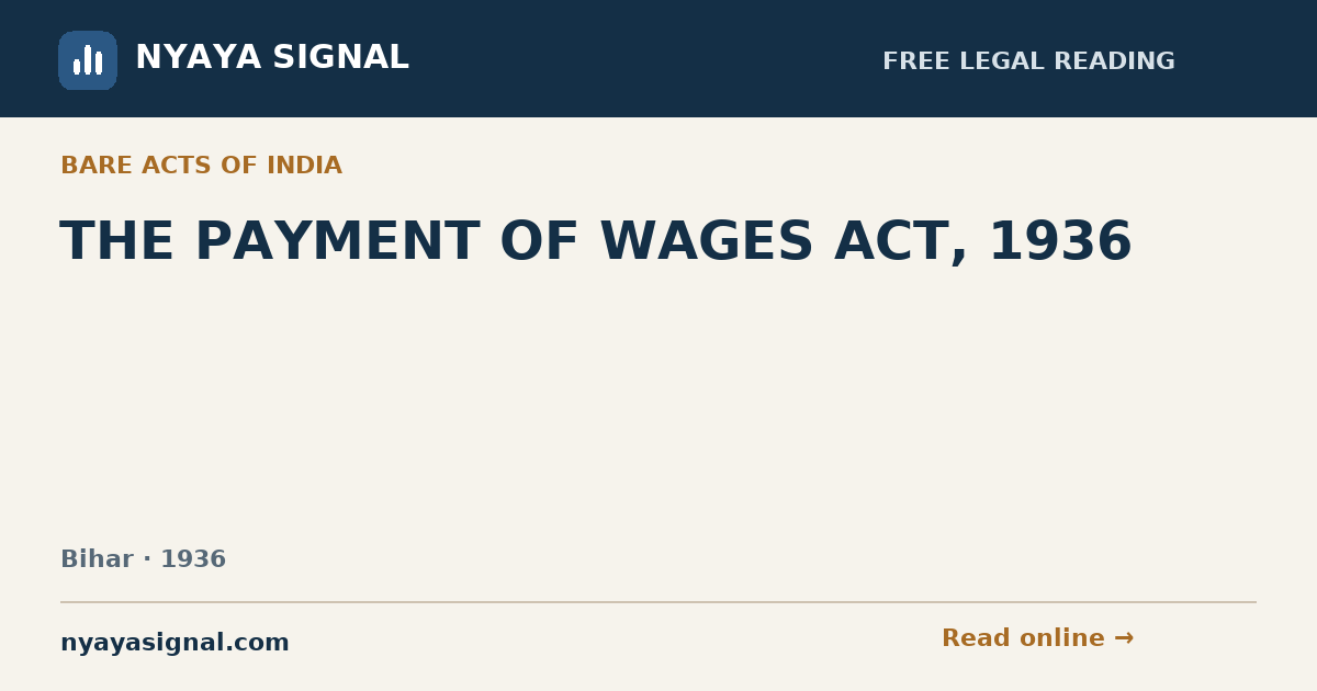 THE PAYMENT OF WAGES ACT, 1936 | NYAYA SIGNAL