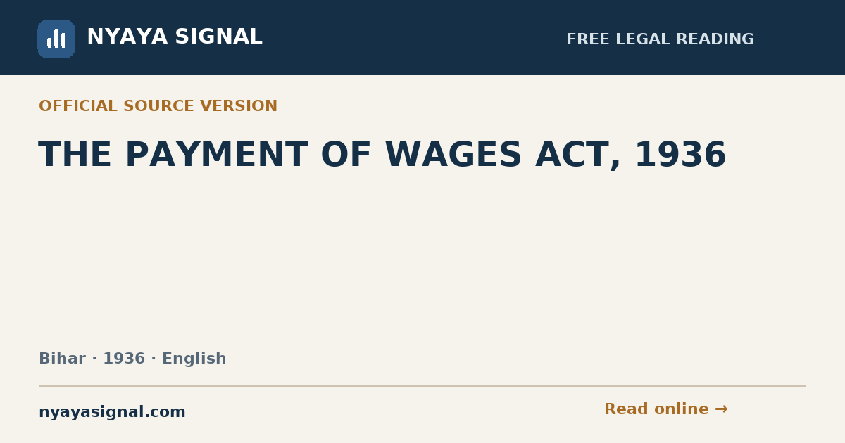 THE PAYMENT OF WAGES ACT, 1936 — English | NYAYA SIGNAL