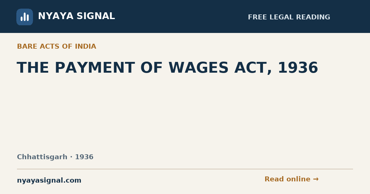 THE PAYMENT OF WAGES ACT, 1936 | NYAYA SIGNAL