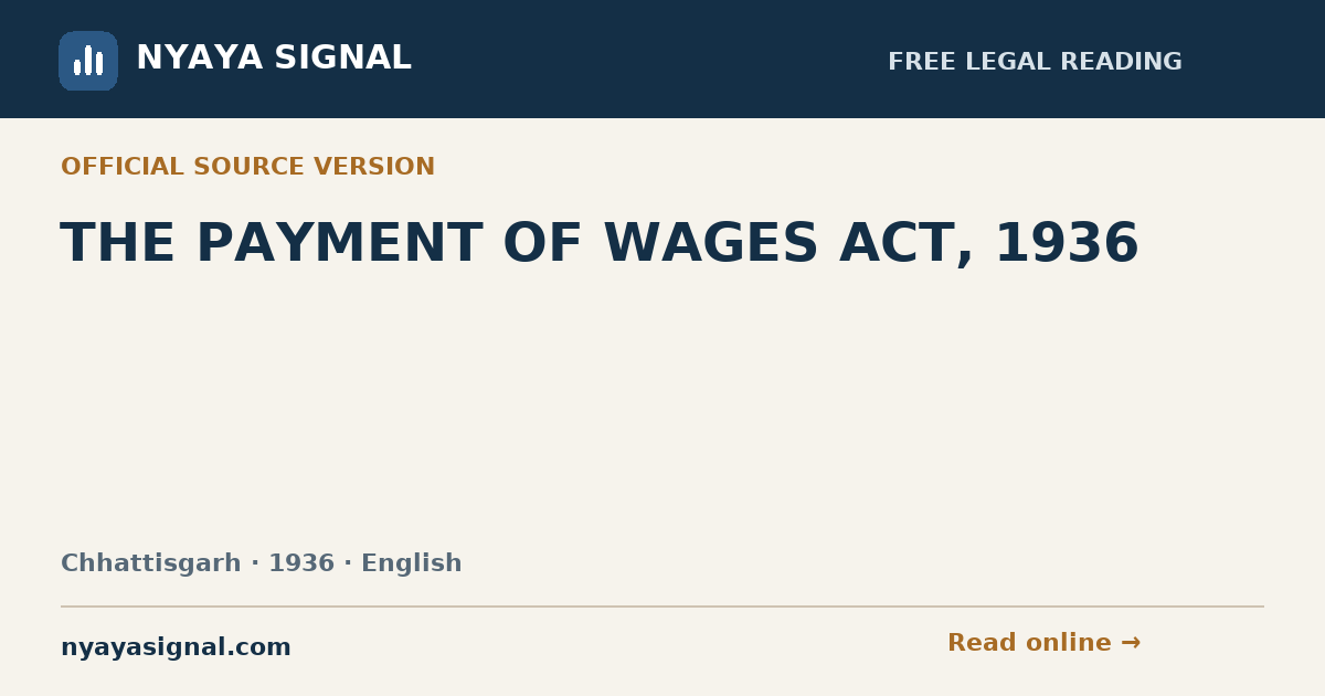 THE PAYMENT OF WAGES ACT, 1936 — English | NYAYA SIGNAL