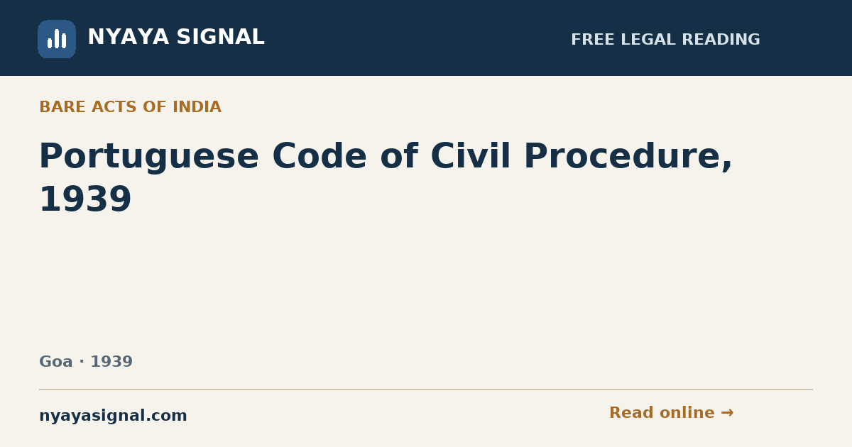 Portuguese Code of Civil Procedure, 1939 | NYAYA SIGNAL
