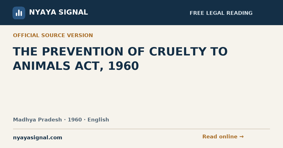THE PREVENTION OF CRUELTY TO ANIMALS ACT, 1960 — English | NYAYA SIGNAL