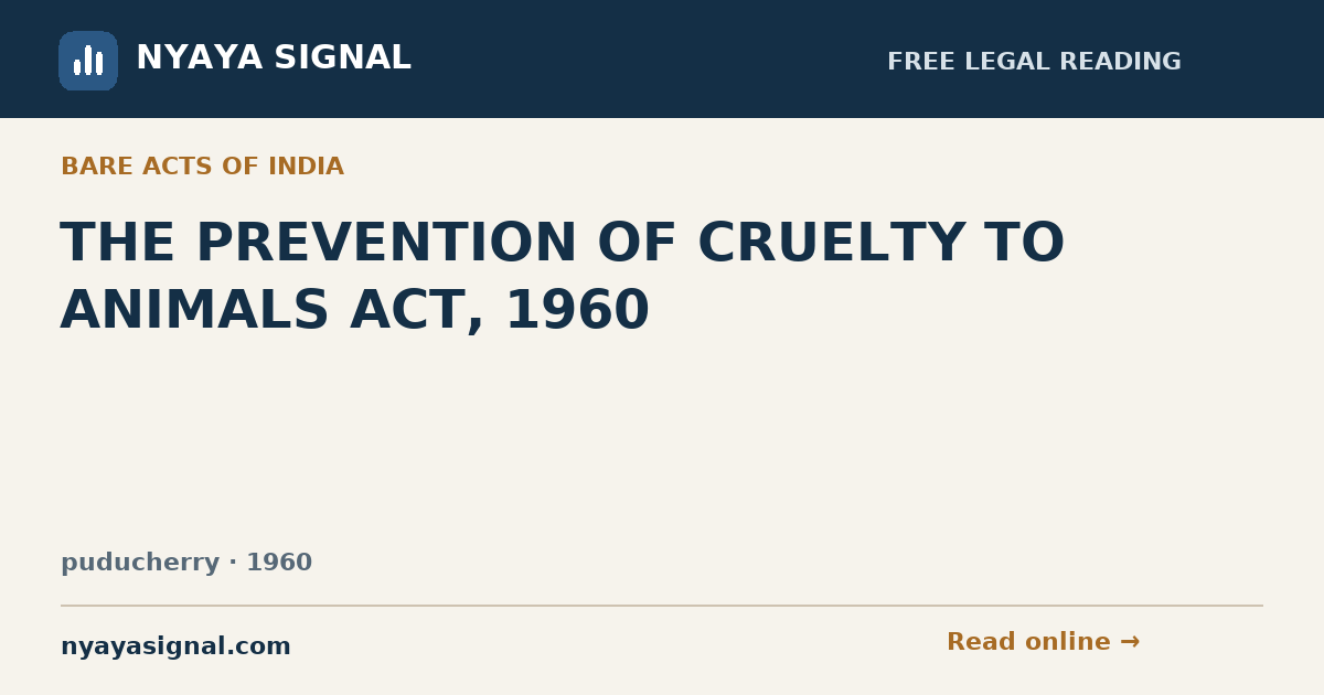 THE PREVENTION OF CRUELTY TO ANIMALS ACT, 1960 — Language not labelled by source | NYAYA SIGNAL