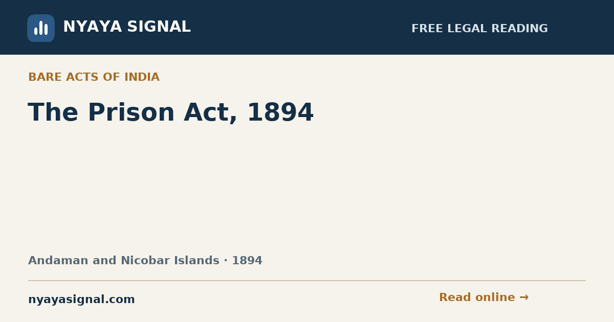 The Prison Act, 1894 | NYAYA SIGNAL