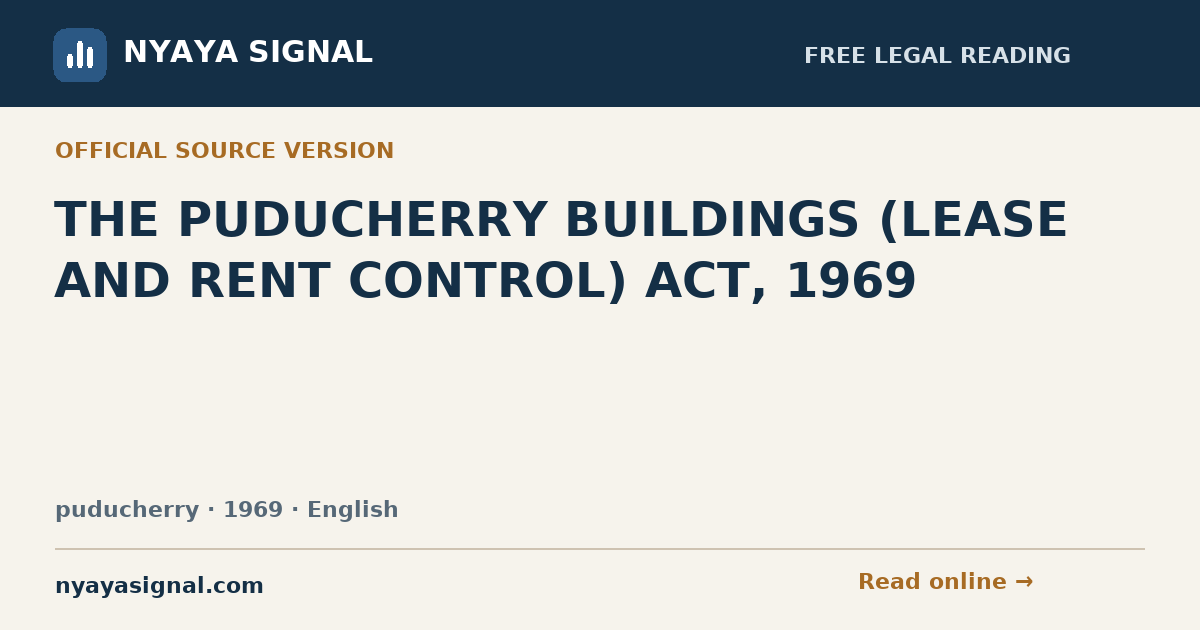 THE PUDUCHERRY BUILDINGS (LEASE AND RENT CONTROL) ACT, 1969 — English | NYAYA SIGNAL